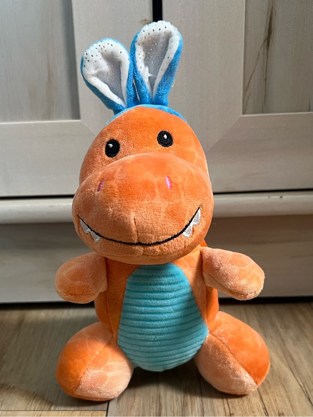 NWOT - 8" Plush -Orange TRex Dinosaur Wearing Bunny Ears-  HugFun